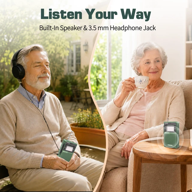 Alt view image 6 of 7 - D226 Radios Portable AM FM Shortwave, USB C & Battery Powered, Green Easy-Read Large Dial Reliable Reception, Built-In Flashlight Rear Stand & 3.5mm Headphone Jack for Home or Outdoor Use