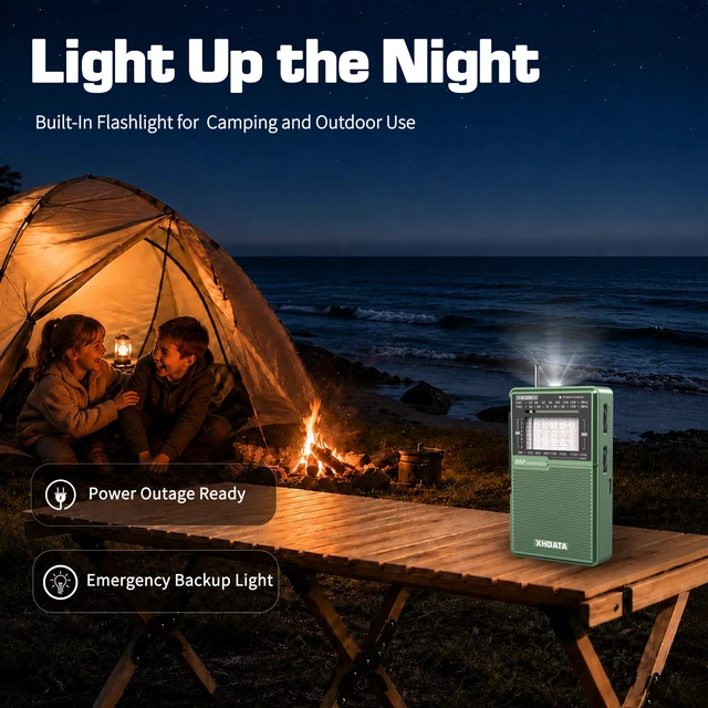 Alt view image 4 of 7 - D226 Radios Portable AM FM Shortwave, USB C & Battery Powered, Green Easy-Read Large Dial Reliable Reception, Built-In Flashlight Rear Stand & 3.5mm Headphone Jack for Home or Outdoor Use