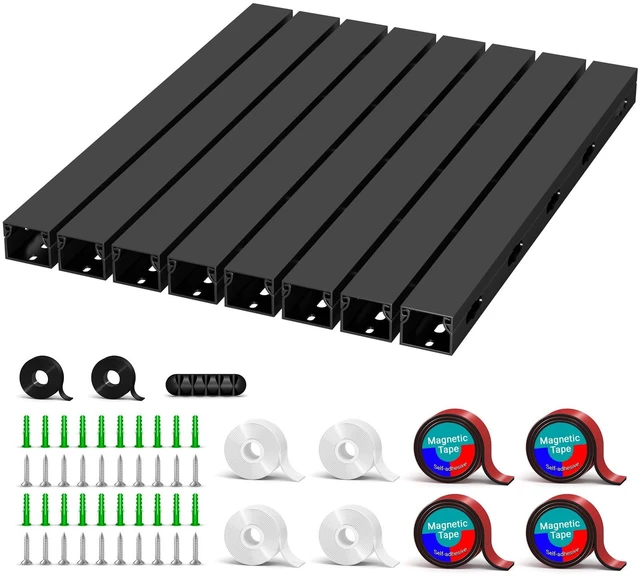 Main image of Cable Raceway - Magnetic Cable Management Under Desk with Upgraded Aesthetic Large Hole, Cord Organizer Kit for Hiding Computer, Gaming Desk, Network, Power Cord, TV - 8PCS 8x15.7in Black
