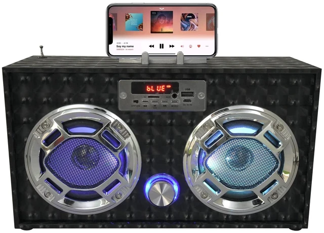 Main image of Retro Boombox Bluetooth Speaker, Music Player w/FM Radio & LED Lights Retro Speaker with LED Lights, Rechargeable Portable Bluetooth Speaker with USB & SD, AUX & Remote Control