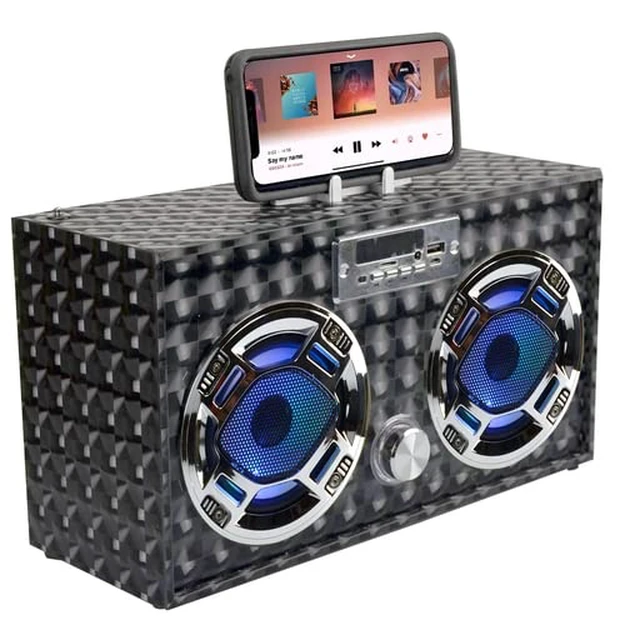 Alt view image 4 of 7 - Retro Boombox Bluetooth Speaker, Music Player w/FM Radio & LED Lights Retro Speaker with LED Lights, Rechargeable Portable Bluetooth Speaker with USB & SD, AUX & Remote Control