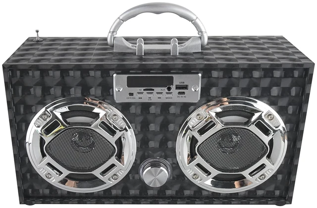 Alt view image 7 of 7 - Retro Boombox Bluetooth Speaker, Music Player w/FM Radio & LED Lights Retro Speaker with LED Lights, Rechargeable Portable Bluetooth Speaker with USB & SD, AUX & Remote Control