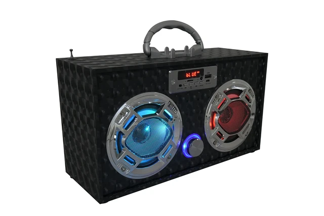 Alt view image 6 of 7 - Retro Boombox Bluetooth Speaker, Music Player w/FM Radio & LED Lights Retro Speaker with LED Lights, Rechargeable Portable Bluetooth Speaker with USB & SD, AUX & Remote Control