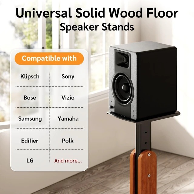 Alt view image 2 of 7 - Solid Wood Speaker Stands Pair for Studio Monitor and Bookshelf Speakers Height Adjustable Floor Speaker Stands for Klipsch, ELAC, JBL, KEF, Edifier Surround Sound Hold Up to 50 Lbs (Walnut)