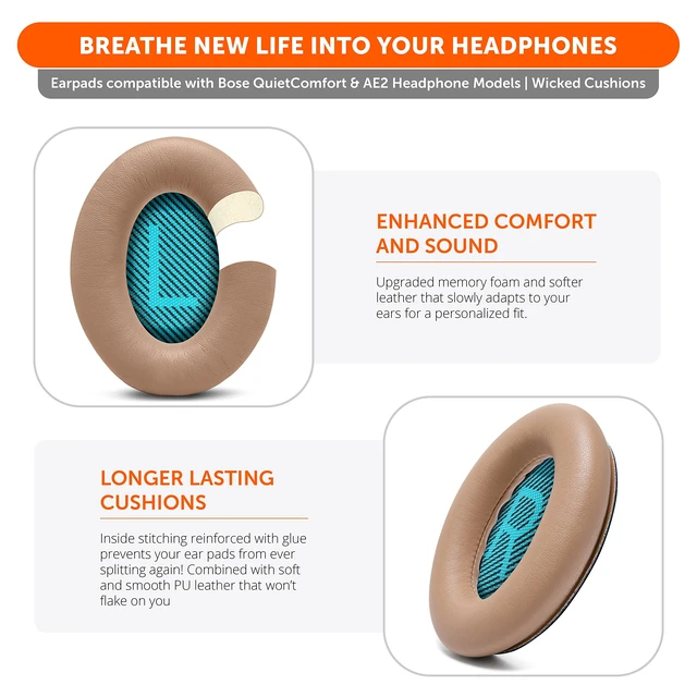 Alt view image 4 of 7 - PadZ QC25 - Upgraded Ear Pads for Bose QC15, QC25, QC35 & 35ii Made by Wicked Cushions Also fits QC2, AE2, AE2i, AE2W & Soundlink. Softer Leather, Luxury Memory Foam Beige