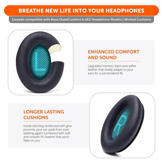 Alt view image 4 of 7 - PadZ QC25 - Upgraded Ear Pads for Bose QC15, QC25, QC35 & 35ii Made by Wicked Cushions Also fits QC2, AE2, AE2i, AE2W & Soundlink. Softer Leather, Luxury Memory Foam Black