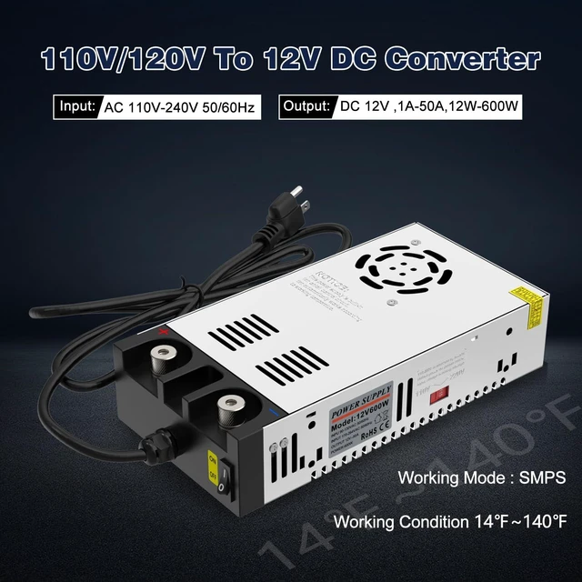 Alt view image 2 of 7 - AC to DC Converter 12V SMPS,110V to 12V DC Converter,12 Volt Power Supply Max 600W 50A DC Power Converter, US040A