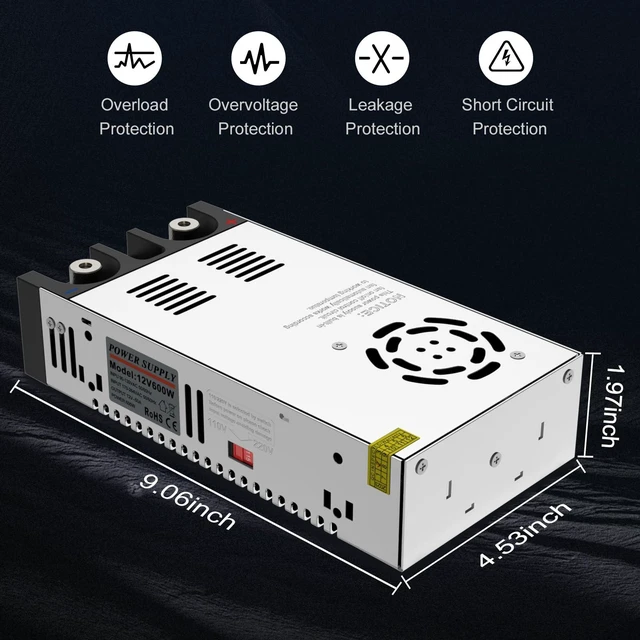 Alt view image 6 of 7 - AC to DC Converter 12V SMPS,110V to 12V DC Converter,12 Volt Power Supply Max 600W 50A DC Power Converter, US040A