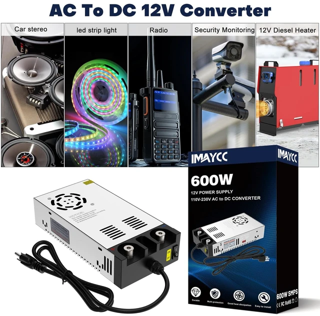 Alt view image 7 of 7 - AC to DC Converter 12V SMPS,110V to 12V DC Converter,12 Volt Power Supply Max 600W 50A DC Power Converter, US040A