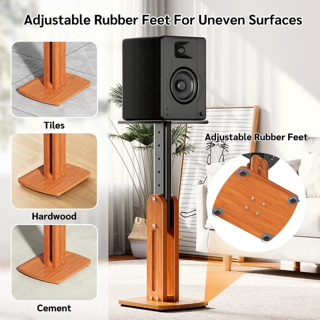 Alt view image 6 of 7 - Solid Wood Speaker Stands Pair for Studio Monitor and Bookshelf Speakers Height Adjustable Floor Speaker Stands for Klipsch, ELAC, JBL, KEF, Edifier Surround Sound Hold Up to 50 Lbs (Walnut)
