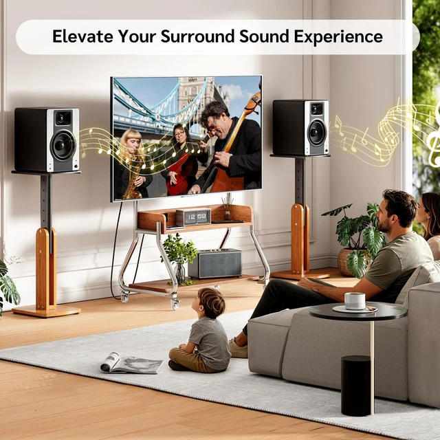 Alt view image 7 of 7 - Solid Wood Speaker Stands Pair for Studio Monitor and Bookshelf Speakers Height Adjustable Floor Speaker Stands for Klipsch, ELAC, JBL, KEF, Edifier Surround Sound Hold Up to 50 Lbs (Walnut)