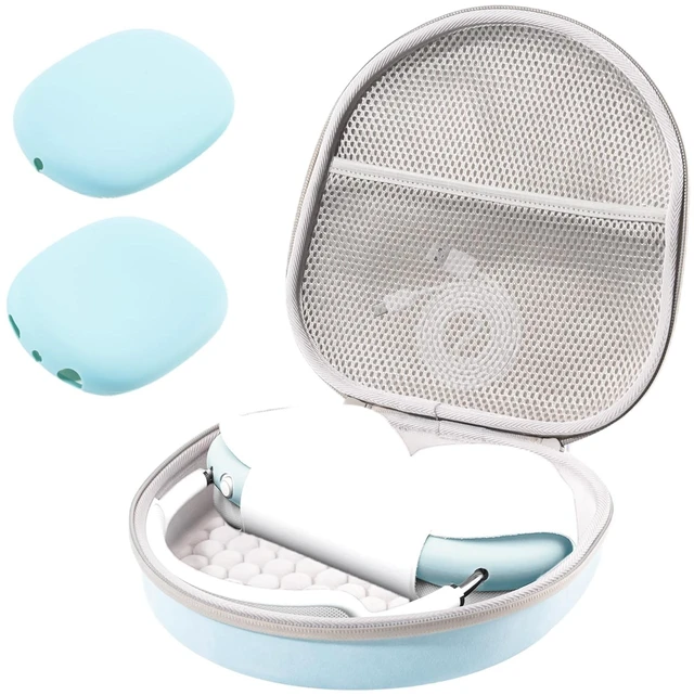 Main image of AirPods Max & AirPods Max 2 Hard Travel Case with Silicone Covers Shockproof EVA Shell with Soft Lining, Mesh Pocket for Accessories, Ideal for Travel & Daily Storage -Lightblue