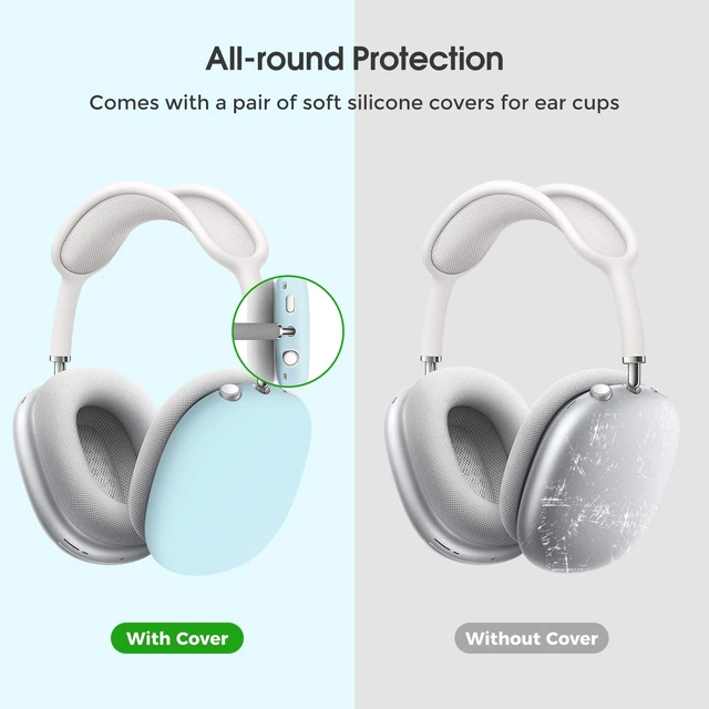 Alt view image 2 of 7 - AirPods Max & AirPods Max 2 Hard Travel Case with Silicone Covers Shockproof EVA Shell with Soft Lining, Mesh Pocket for Accessories, Ideal for Travel & Daily Storage -Lightblue