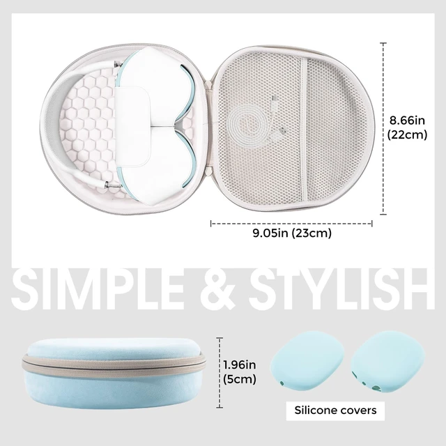 Alt view image 4 of 7 - AirPods Max & AirPods Max 2 Hard Travel Case with Silicone Covers Shockproof EVA Shell with Soft Lining, Mesh Pocket for Accessories, Ideal for Travel & Daily Storage -Lightblue