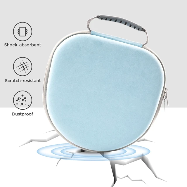 Alt view image 5 of 7 - AirPods Max & AirPods Max 2 Hard Travel Case with Silicone Covers Shockproof EVA Shell with Soft Lining, Mesh Pocket for Accessories, Ideal for Travel & Daily Storage -Lightblue