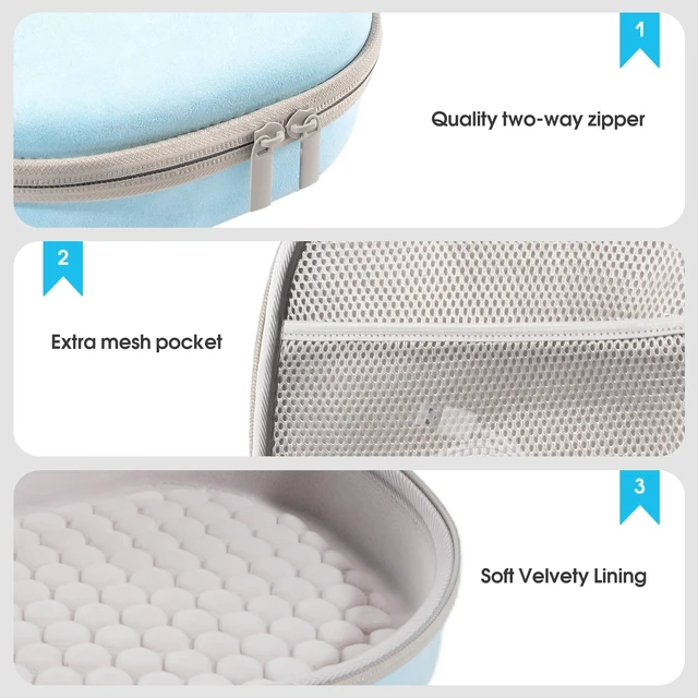 Alt view image 3 of 7 - AirPods Max & AirPods Max 2 Hard Travel Case with Silicone Covers Shockproof EVA Shell with Soft Lining, Mesh Pocket for Accessories, Ideal for Travel & Daily Storage -Lightblue