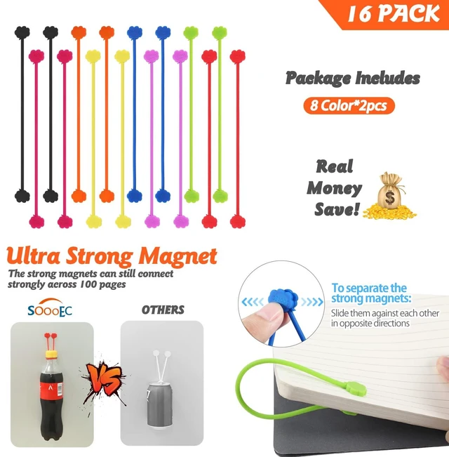 Alt view image 7 of 7 - Magnetic Cable Ties 16 Pack, Cute Cloud 7.2" Silicone 8 Colors Strong Magnet Hold / Embedded Safe Magnet / Easy Slide Open / Soft Flex Silicone / Multi Use / Smiling Cloud / Fridge Magnet