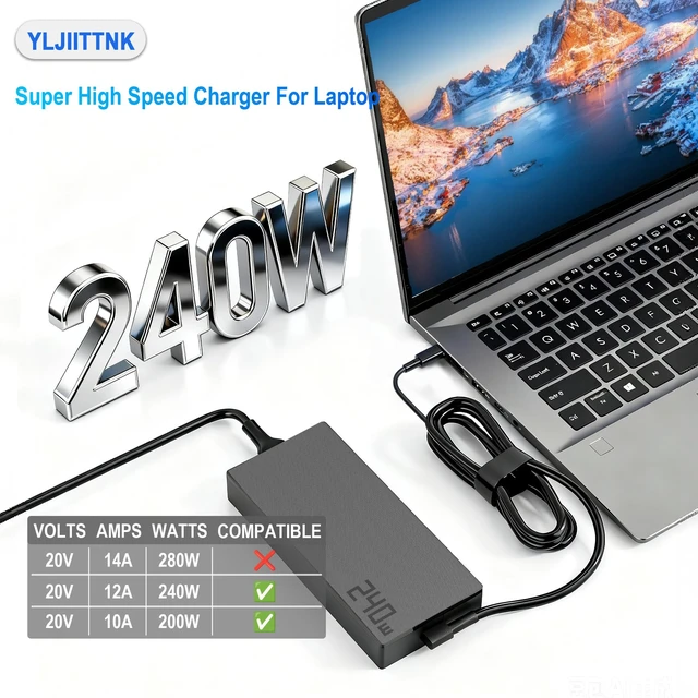 Alt view image 2 of 7 - 240W Laptop Charger for ASUS ROG Zephyrus TUF Gaming Power Adapter pin Compatible with Zephyrus G14 G16 Flow Z13 TUF A14 A16 A18 ProArt P16 PX13 Model GU605 GA605 GA403 FA808 FA401 FA608 Multiple