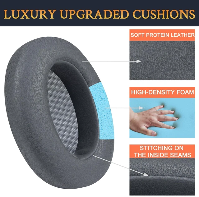 Alt view image 3 of 3 - Earpads Cushions Replacement for Sony WH-XB910 XB910N Extra Bass Noise Cancelling Headphones, for Sony WHXB910N Headset, Ear Pads with Soft Protein Leather, Noise Isolation Foam - Grey