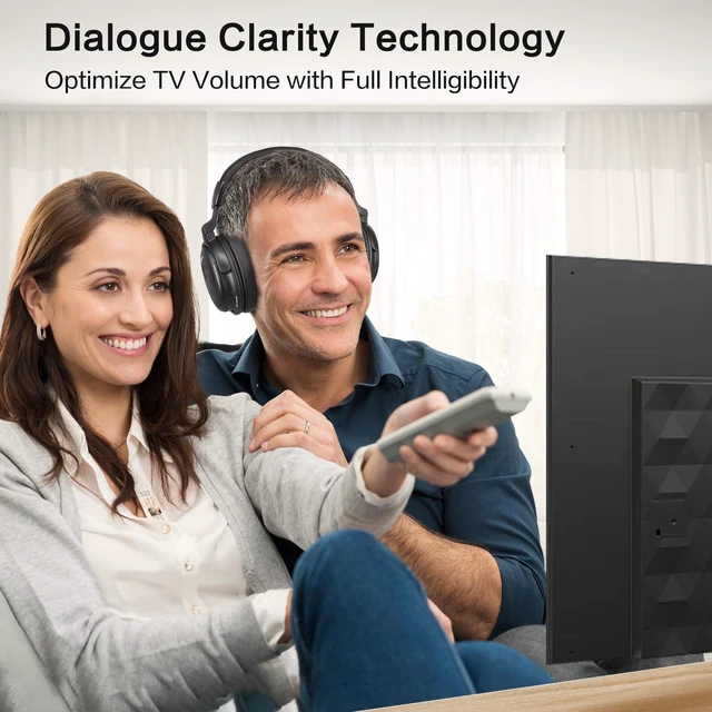 Alt view image 2 of 7 - Wireless TV Headphones for Seniors Hard of Hearing Bluetooth for PC Clear Voice & Loud Volume, OPT/AUX Passthrough to Soundbar, L/R Audio Balance, Ambient Mode, Battery & Earpads Replaceable