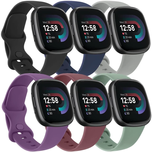 Main image of 6 PACK Bands Compatible with Fitbit Versa 4 / Versa 3 / Fitbit Sense 2 / Sense Bands for Women Men, Soft Sport Wristbands Replacement Smart Watch Straps (6PACK A,Large)