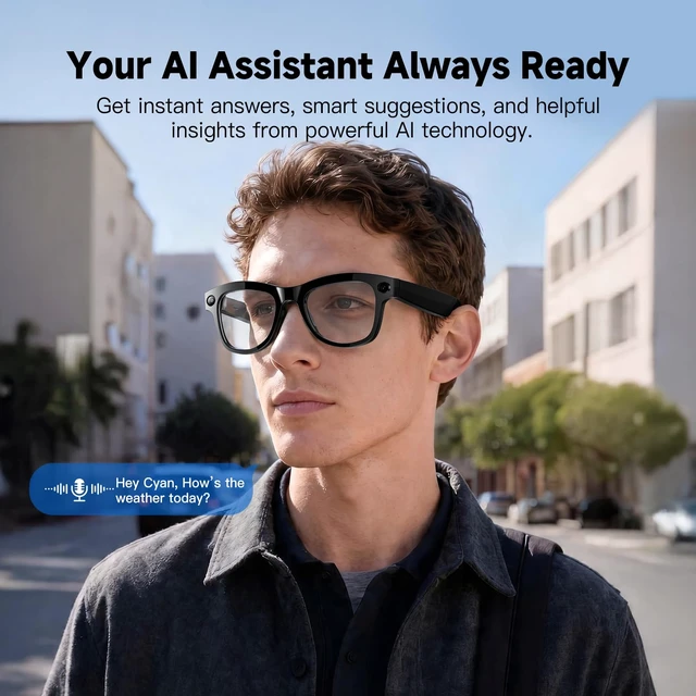 Alt view image 4 of 7 - AI Smart Glasses with Camera, 4K Video Record, Real-Time Translation 8MP HD Bluetooth Glasses, AI Voice Assistant, Object Recognition, Open-Ear Speakers, Transparent Lenses, Travel, Work, Vlog