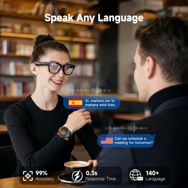 Alt view image 7 of 7 - AI Smart Glasses with Camera, 4K Video Record, Real-Time Translation 8MP HD Bluetooth Glasses, AI Voice Assistant, Object Recognition, Open-Ear Speakers, Transparent Lenses, Travel, Work, Vlog