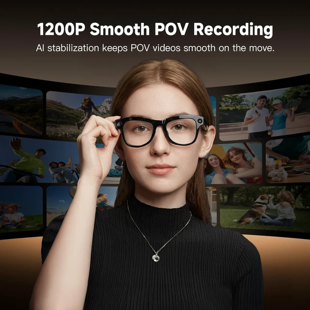 Alt view image 3 of 7 - AI Smart Glasses with Camera, 4K Video Record, Real-Time Translation 8MP HD Bluetooth Glasses, AI Voice Assistant, Object Recognition, Open-Ear Speakers, Transparent Lenses, Travel, Work, Vlog