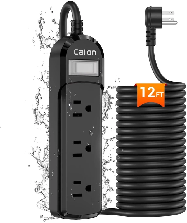 Main image of Outdoor Power Strip IPX6 Weatherproof 3 Outlets 12FT Extension Cord 3 Wide-Spaced Outlets for Outdoors 12FT, On/Off Switch, ETL Listed, Wall Mountable, Flame Retardant for Patio Garden