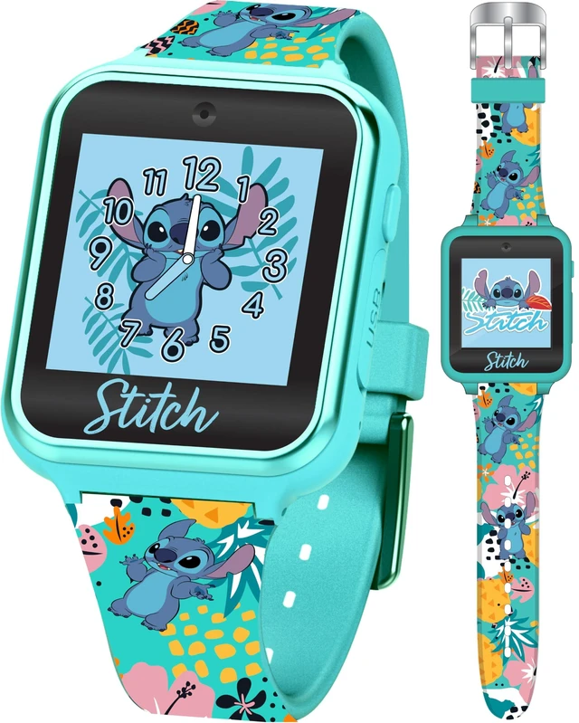 Main image of Disney Stitch Kids Smartwatch with Touchscreen, Camera, Games, Timer, Step Counter, Alarm & Calculator Fun Interactive Watch with 10 Faces & Printed Silicone Strap Fits Wrists 5.5" to 8"