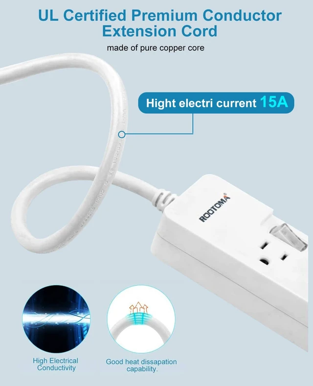 Alt view image 4 of 7 - 10FT Heavy Duty Extension Cord with Individual Switches on Off, 1875W Appliance Extension Cord with Surge Protector, 6 outlets, High Wattage for Microwave, Aquarium, Kitchen, Garage Must Have