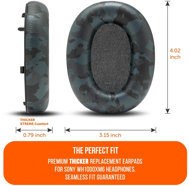 Alt view image 5 of 7 - PadZ XM6 - Premium Replacement Earpads for Sony WH-1000XM6 Made by Wicked Cushions Enhanced Comfort, Durable PU Leather & Sound Isolation Black Camo