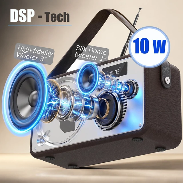 Alt view image 6 of 7 - Retro Leather Premium Portable CD Player System with Bluetooth FM Radio USB,AUX,LP-103 Stereo System for Home/Outside, Rechargeable Battery, DSP-Tech, Remote Control