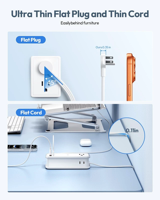 Alt view image 7 of 7 - 100W GAN Ultra Travel Power Strip, 7-in-1 USB C Charging Station with 3 Outlets 4 USB (2 Fast Charge)& 5ft Extension Cord, Compact Desktop Charger for MacBook, iPhone, Cruise, Office, White