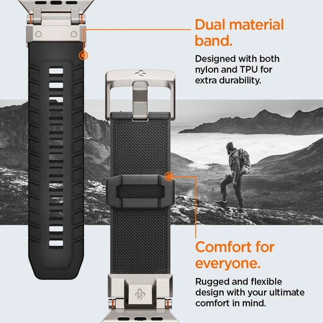 Alt view image 3 of 7 - DuraPro Armor for Apple Watch Band, Durable Metal Connector Strap For Apple Watch Ultra 4/3/2/1 49mm, Series 12/11/10 46mm, 9/8/7 45mm, SE3/SE2/SE/6/5/4 44mm, 3/2/1 42mm, Fabric Black