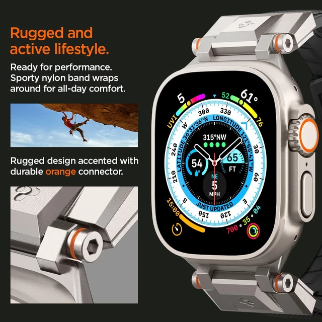 Alt view image 6 of 7 - DuraPro Armor for Apple Watch Band, Durable Metal Connector Strap For Apple Watch Ultra 4/3/2/1 49mm, Series 12/11/10 46mm, 9/8/7 45mm, SE3/SE2/SE/6/5/4 44mm, 3/2/1 42mm, Fabric Black