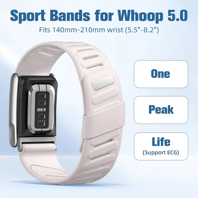 Alt view image 2 of 7 - 2 Pack Bands Compatible with Whoop 5.0 Bands One, Peak and MG/Life, Soft Silicone Breathable Waterproof Sport Adjustable Replacement Strap for Whoop Band 5.0 Women Men