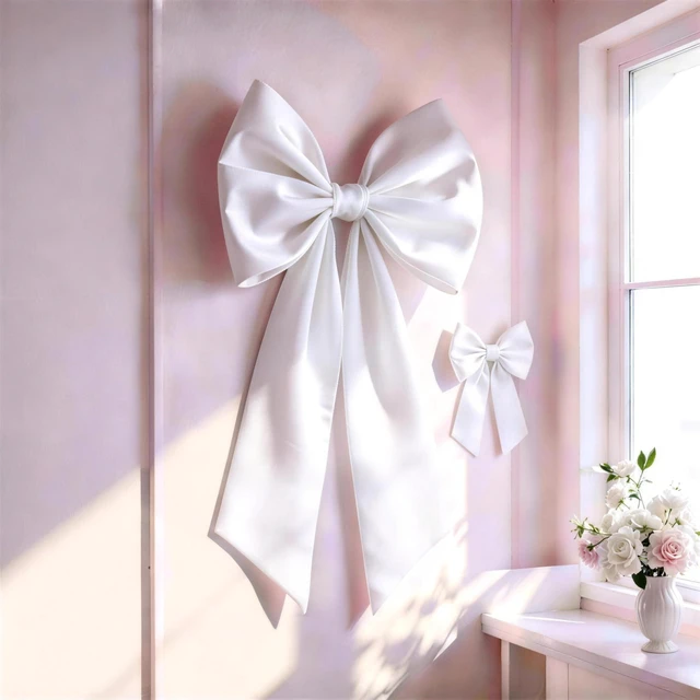 Main image of White Bow Decor 2 Pack, Large and Small Size Bow Wall Decor Coquette White Bow Backdrop For Girls Room, Two Size Bow Decorations For Birthday Bridal Shower Wedding Christmas Party Decor