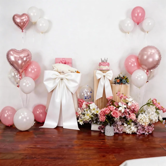 Alt view image 3 of 7 - White Bow Decor 2 Pack, Large and Small Size Bow Wall Decor Coquette White Bow Backdrop For Girls Room, Two Size Bow Decorations For Birthday Bridal Shower Wedding Christmas Party Decor