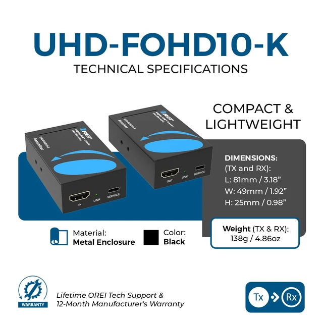 Alt view image 5 of 7 - Fiber Optic HDMI Extender 4K@60Hz 10KM, SFP+, HDR10+, LPCM 7.1CH, HLG HDMI Over Fiber Optic HDMI 2.0b, HDCP 2.2, 18Gbps, Dolby Vision, DTS-HD Master Audio, OM4 Support