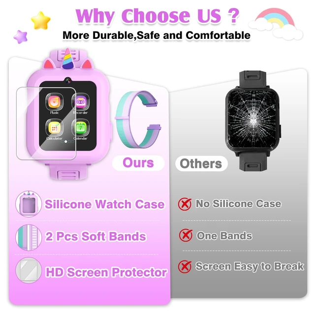 Alt view image 3 of 7 - Smart Watch for Kids with 39 Games,Camera,Video,Music Player,Recorder,Alarm,Pedometer,Flashlight,Stopwatch,HD Touch Screen,Birthday Gift Toy for Girls Ages 3-12(Purple)