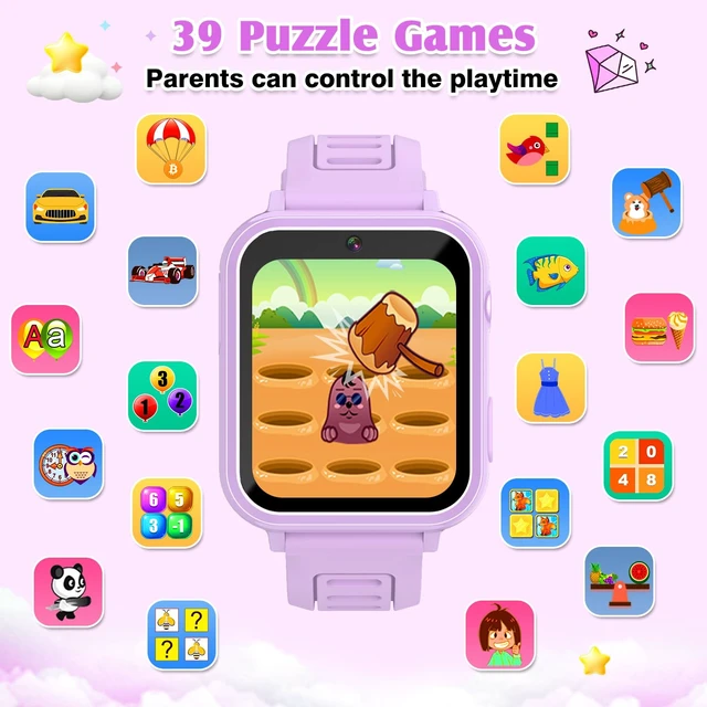 Alt view image 5 of 7 - Smart Watch for Kids with 39 Games,Camera,Video,Music Player,Recorder,Alarm,Pedometer,Flashlight,Stopwatch,HD Touch Screen,Birthday Gift Toy for Girls Ages 3-12(Purple)