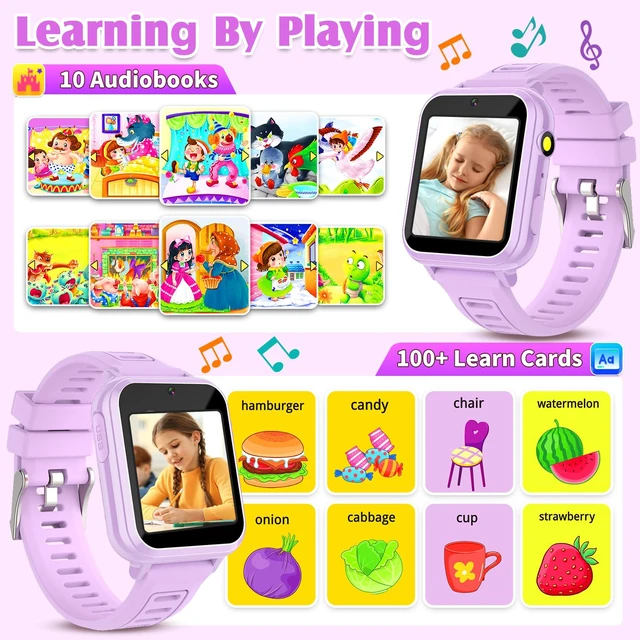 Alt view image 7 of 7 - Smart Watch for Kids with 39 Games,Camera,Video,Music Player,Recorder,Alarm,Pedometer,Flashlight,Stopwatch,HD Touch Screen,Birthday Gift Toy for Girls Ages 3-12(Purple)