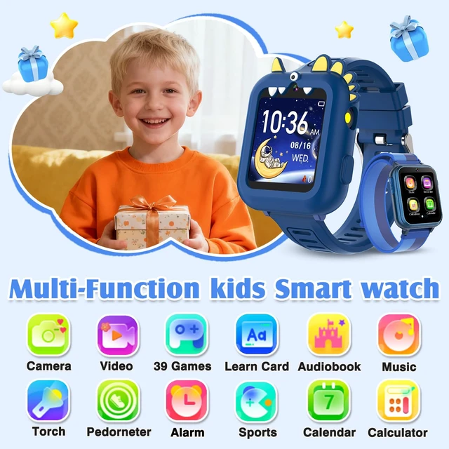 Alt view image 2 of 7 - Smart Watch for Kids with 39 Games,Camera,Video,Music Player,Recorder,Alarm,Pedometer,Flashlight,Stopwatch,HD Touch Screen,Birthday Gift Toy for Boys Ages3-12(Blue)