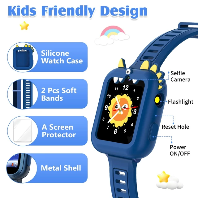 Alt view image 6 of 7 - Smart Watch for Kids with 39 Games,Camera,Video,Music Player,Recorder,Alarm,Pedometer,Flashlight,Stopwatch,HD Touch Screen,Birthday Gift Toy for Boys Ages3-12(Blue)