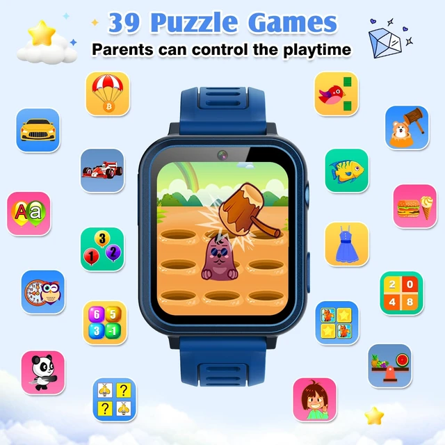 Alt view image 5 of 7 - Smart Watch for Kids with 39 Games,Camera,Video,Music Player,Recorder,Alarm,Pedometer,Flashlight,Stopwatch,HD Touch Screen,Birthday Gift Toy for Boys Ages3-12(Blue)