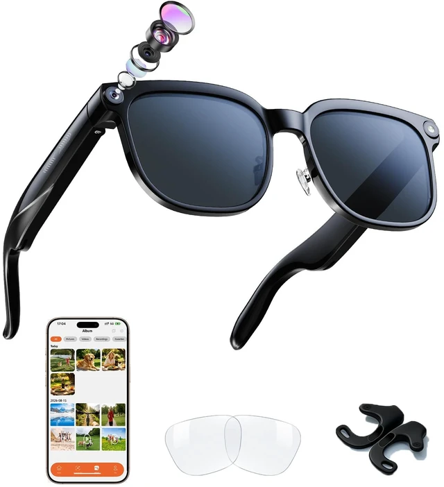 Main image of AI Smart Glasses with Camera, 8MP Camera Glasses for Men Women Bluetooth Music, Video Recording, Object Recognition, Real Time Translation, Voice Assistant, Sound Guide Tube