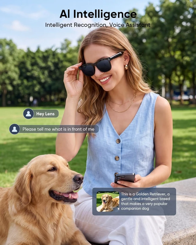 Alt view image 4 of 7 - AI Smart Glasses with Camera, 8MP Camera Glasses for Men Women Bluetooth Music, Video Recording, Object Recognition, Real Time Translation, Voice Assistant, Sound Guide Tube