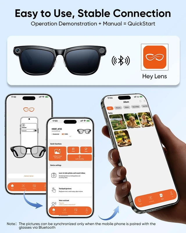 Alt view image 6 of 7 - AI Smart Glasses with Camera, 8MP Camera Glasses for Men Women Bluetooth Music, Video Recording, Object Recognition, Real Time Translation, Voice Assistant, Sound Guide Tube