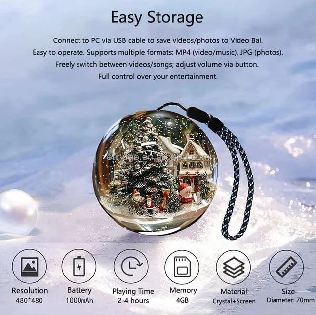 Alt view image 4 of 7 - Memory Orb Video Player 2.7" HD Screen, No App/WiFi (USB Upload), 4GB Digital Frame, Rechargeable Crystal Ball Keepsake for Wedding, Ultrasound, Pet Memorial & Valentine's Gift (White)